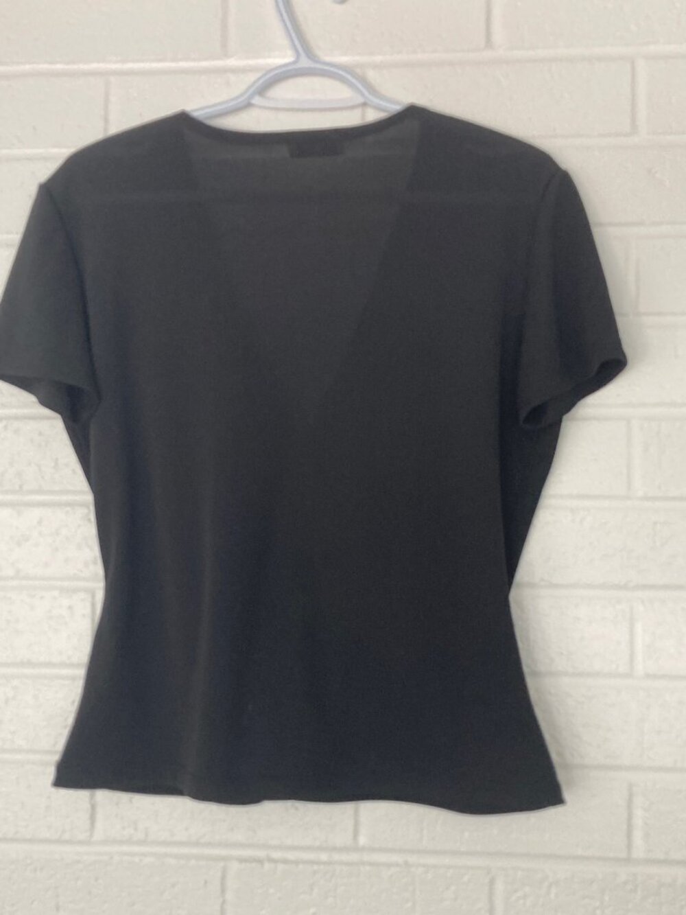 Femme de Carrière Black Faux Wrap Short Sleeve Top Size 44 (US Large) - Picture 3 of 9